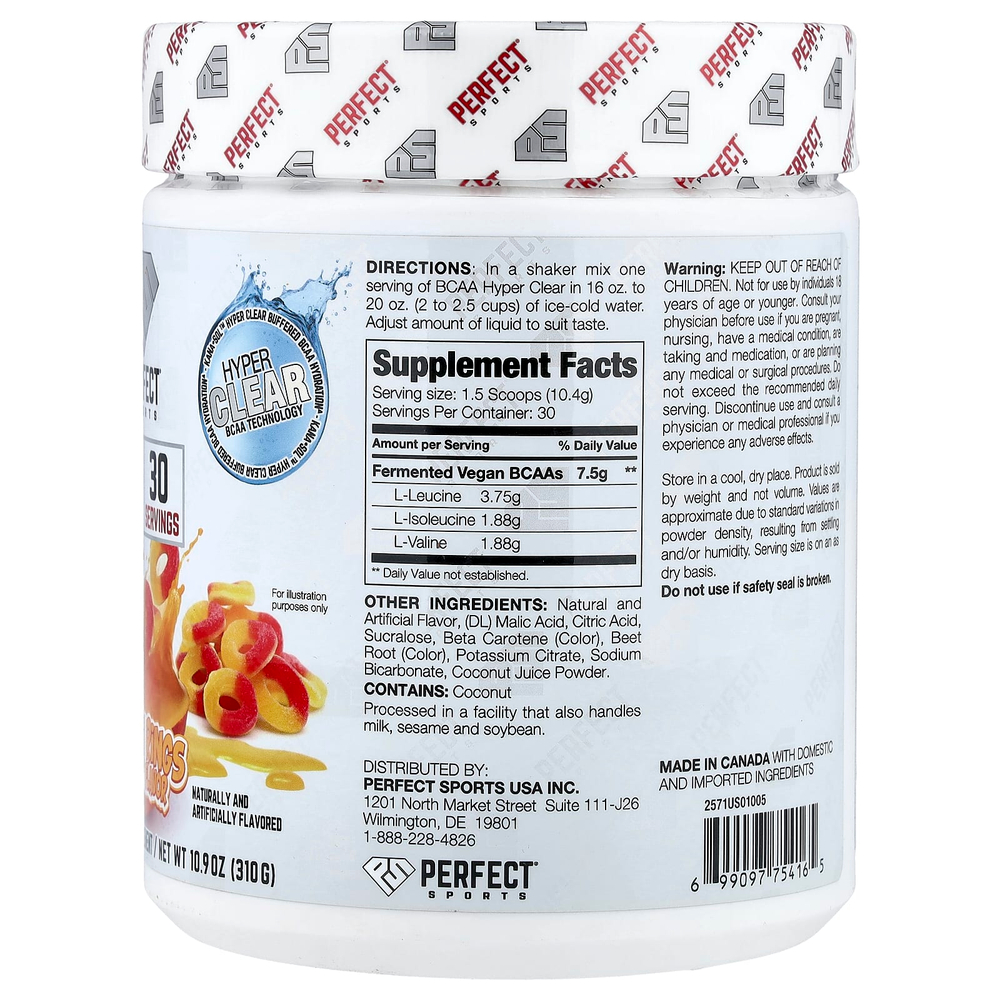 PERFECT Sports, BCAA Hyper Clear, персиковые конфеты, 310 г (10,9 унции)