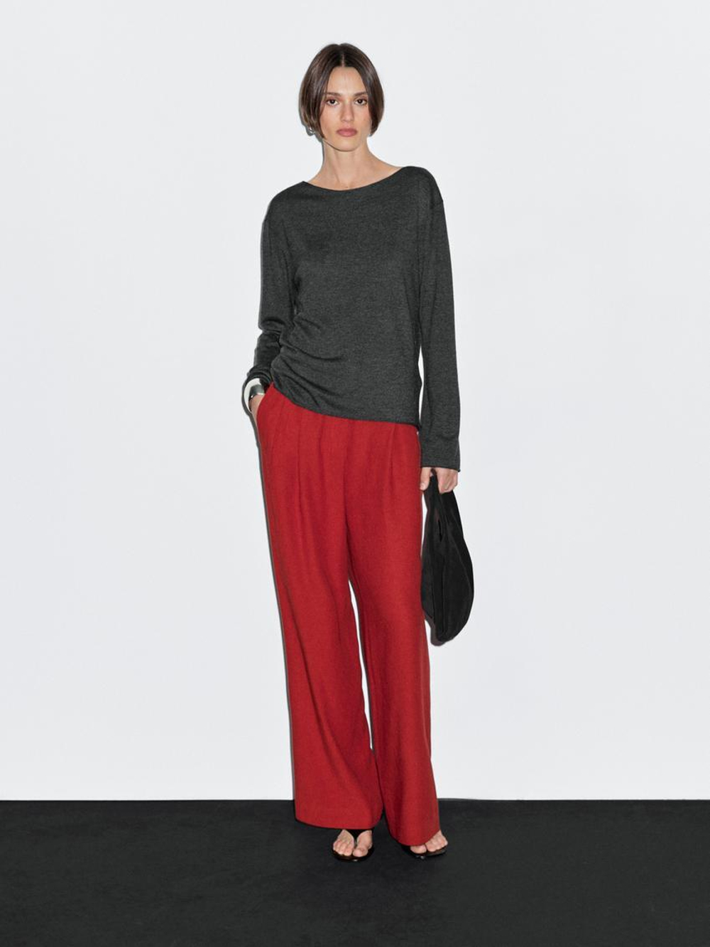 Massimo Dutti Свитер с воротником лодочкой из смесовой шерсти, серый