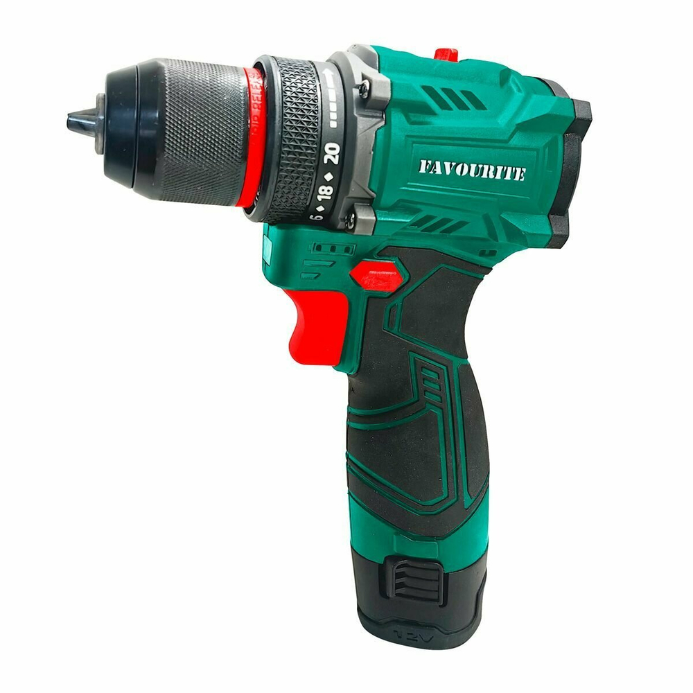 Дрель-шуруповёрт аккумуляторный FAVOURITE DC NB16.8 , 2 Ач, 45 Hm, 10/35 мм, бесщёточный, блокировка шпинделя, подсветка рабочей зоны, индикатор заряда батареи.