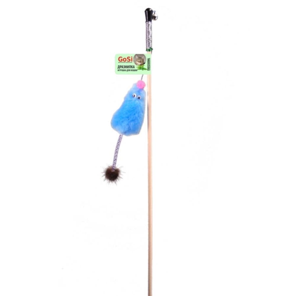 Махалка Мышь с мятой голубой мех с хвостом трубочка с норкой на веревке GoSi этикетка флажок sh-0718