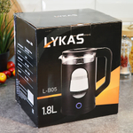 Чайник электрический 1,8л "Lykas", пластик/стекло, L-B05