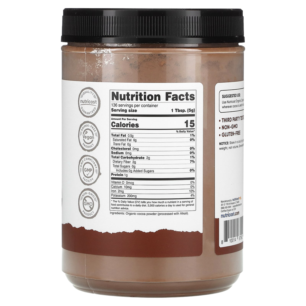 Nutricost, Pantry, органический какао-порошок, без подсластителей, 680 г (24,3 унции)