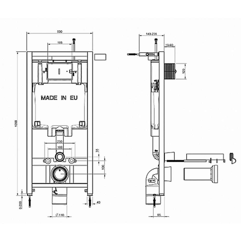 Унитаз c инсталляцией Jacob Delafon Struktura, сиденье тонкое микролифт, клавиша черная E21750RU-00