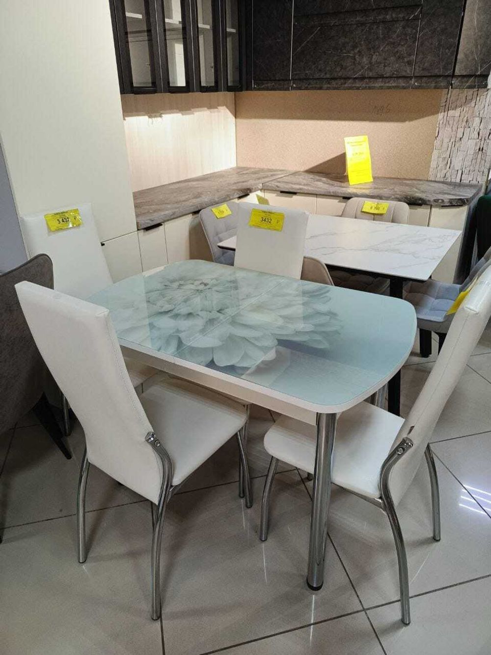 Стол стеклянный с фотопечатью (подстолье прямое раздвижное белое )