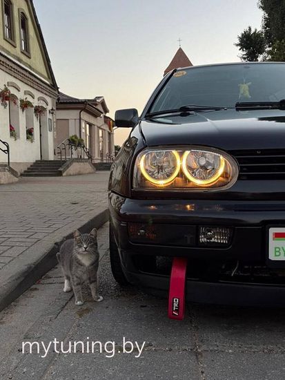 Передние фары VW Golf 3 angel eyes black