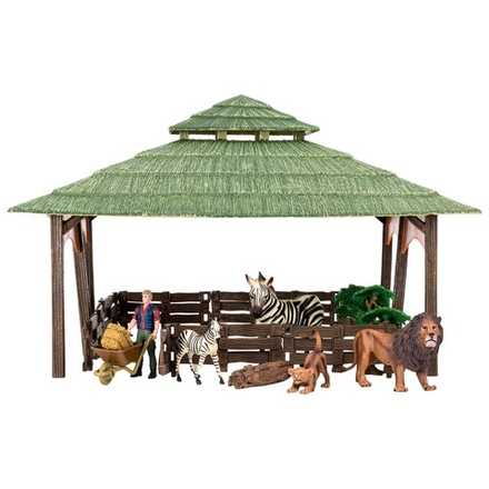 Набор фигурок животных серии "На ферме": ферма, львы, зебры, фермер, инвентарь - 11 предметов