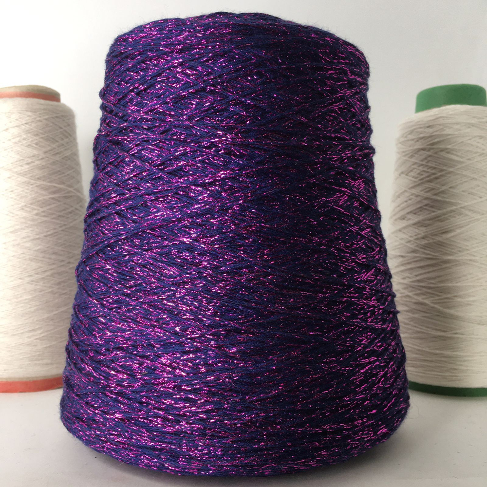 COTTON LUREX; 95% хлопок, 5% люрекс; 400м/100гр; Шнурок; цвет: синяя нить , люрекс фуксия