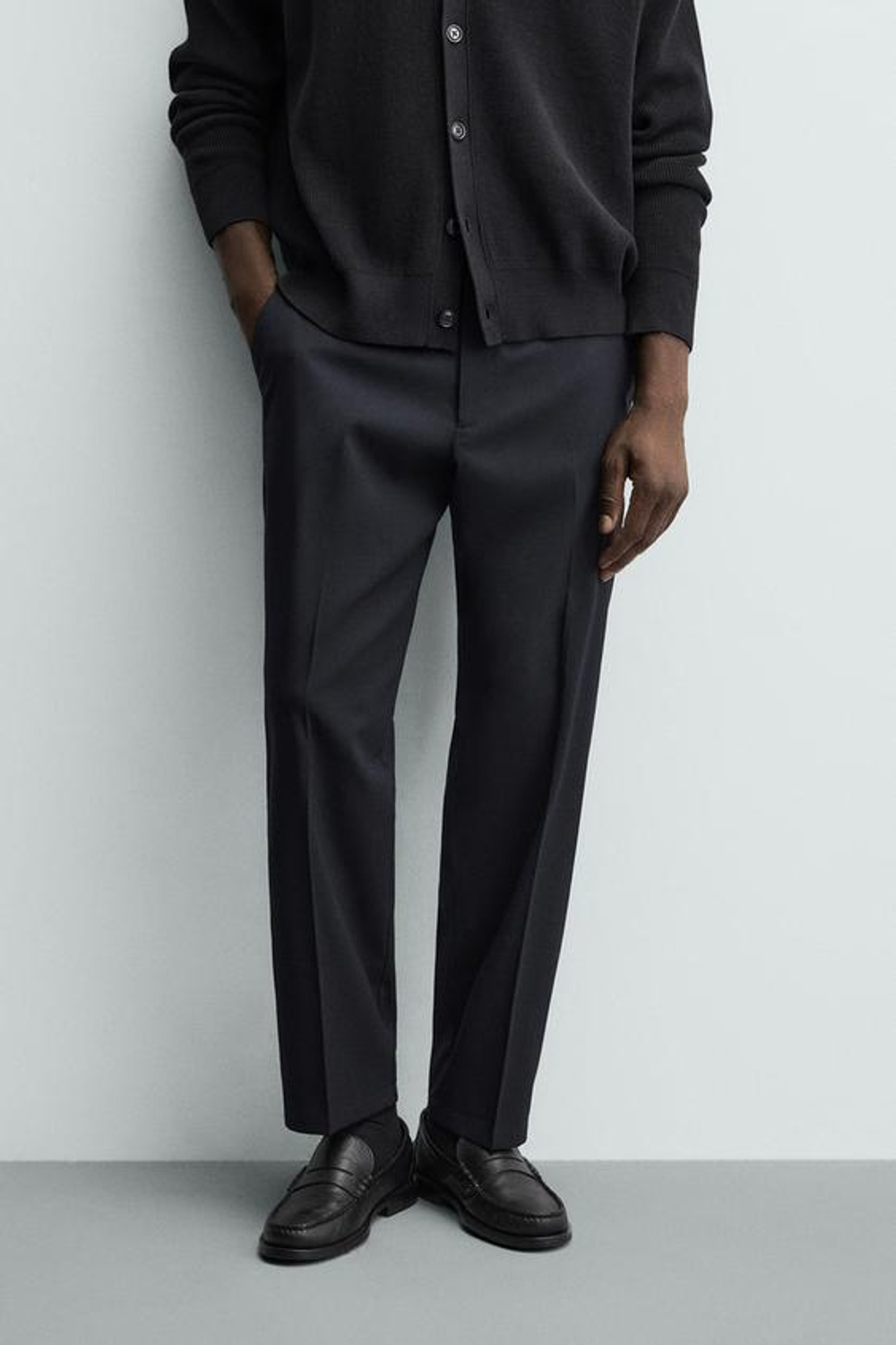 ZARA БРЮКИ REGULAR FIT ИЗ СМЕСОВОЙ ШЕРСТИ NON IRON, МОРСКОЙ СИНИЙ