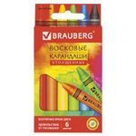 Мелки восковые 6цв. Brauberg Академия, утолщённые, картон. уп.