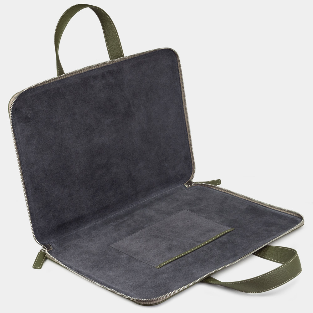 Сумка для MacBook Pro 16 - 17 с карманами из кожи теленка, зеленого цвета