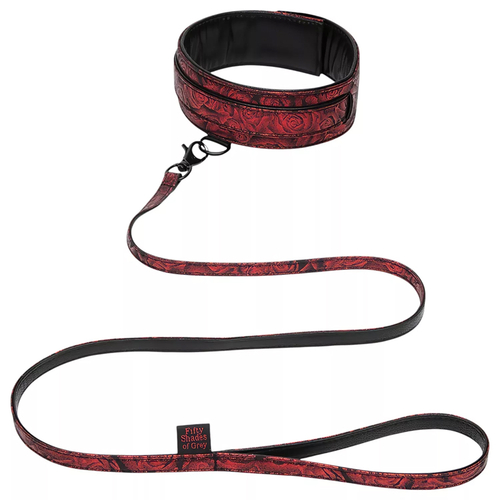 Двусторонний ошейник с поводком Fifty Shades of Grey Sweet Anticipation Collar with Leash Black-Red