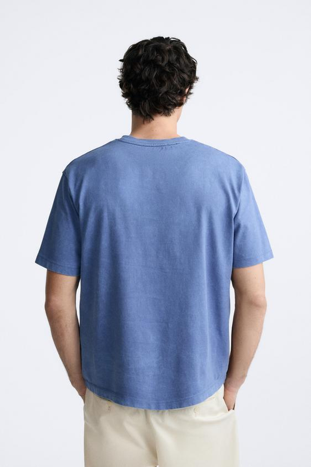 ZARA ХЛОПКОВАЯ ФУТБОЛКА С КОРОТКИМИ РУКАВАМИ, СИНИЙ