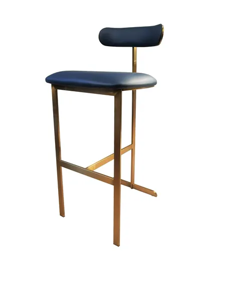 Барный стул TG-309-1, золотые ножки, синяя экокожа