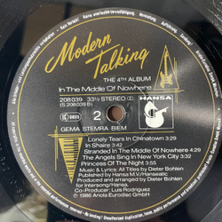 Винтажная виниловая пластинка LP Modern Talking, In The Middle Of Nowhere, The 4th Album (Германия 1986) Riding On A White Swan