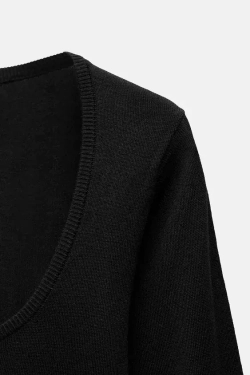 ZARA ОДНОТОННЫЙ ТРИКОТАЖНЫЙ ТОП, ЧЕРНЫЙ