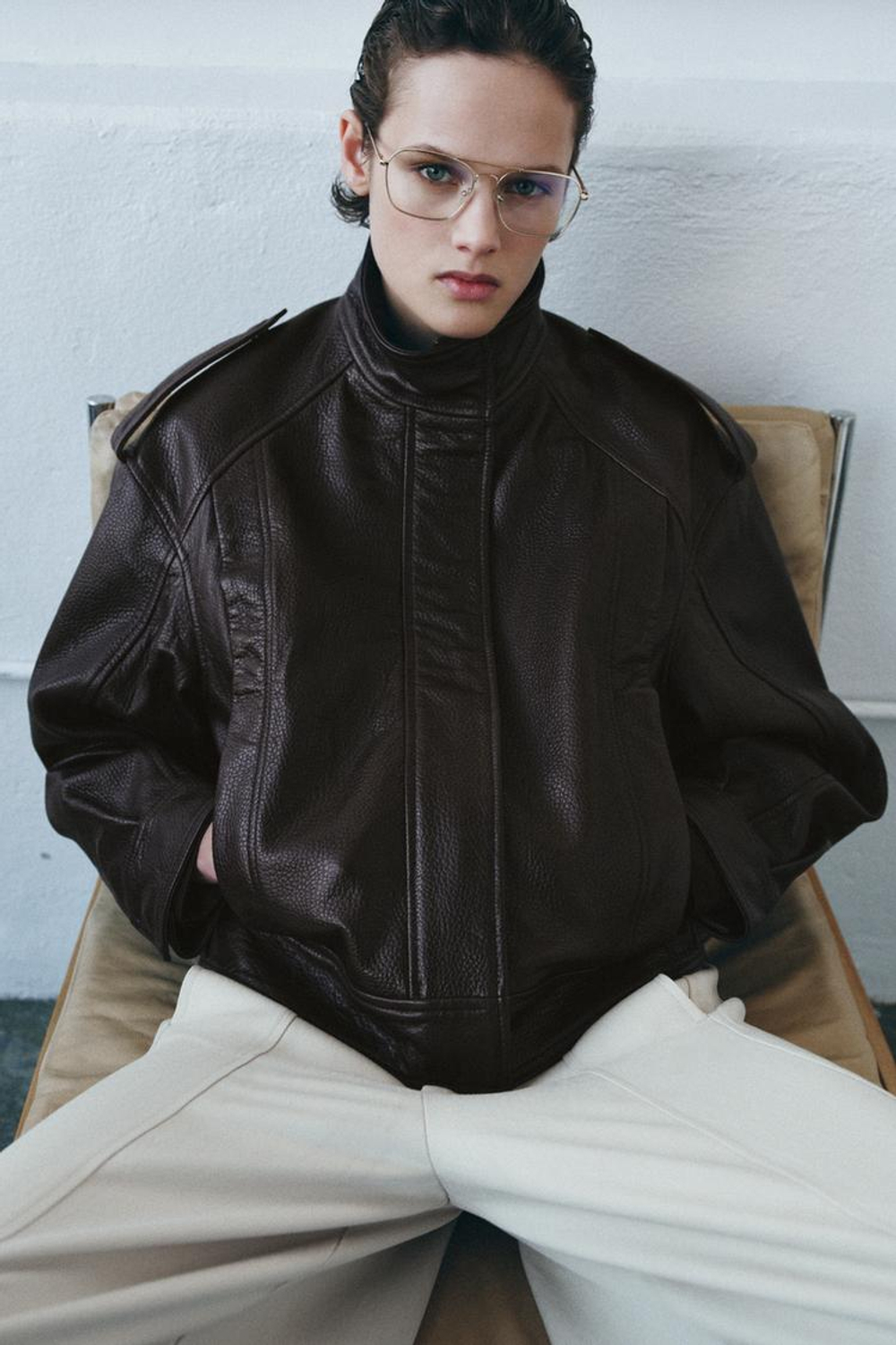 ZARA БОМБЕР ИЗ 100% КОЖИ — ZW COLLECTION LIMITED EDITION, ГРАНАТОВЫЙ