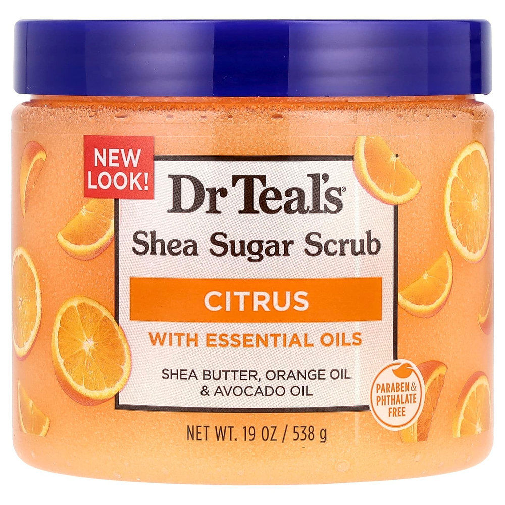 Dr. Teal's, сахарный скраб с маслом ши, цитрус, 538 г (19 унций)