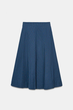 ZARA ЮБКА МИДИ В КЛЕТКУ СО СКЛАДКАМИ, ОТТЕНКИ СИНЕГО