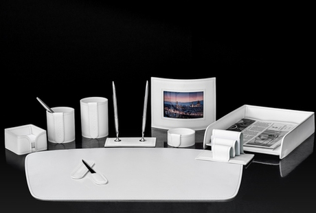 Настольный набор 10 предметов из кожи цвет белый