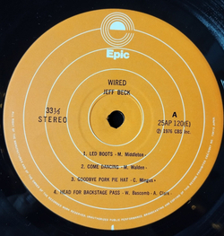 Винтажная виниловая пластинка LP Jeff Beck Wired (Japan 1976) (No Obi) Head For Backstage Pass