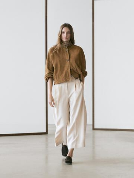 Massimo Dutti Свободные брюки с подвернутыми штанинами, кремовый