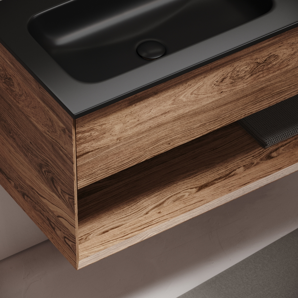 Тумба подвесная под раковину левая Sancos Marmi 1.0, дуб чарльстон 995х445х520