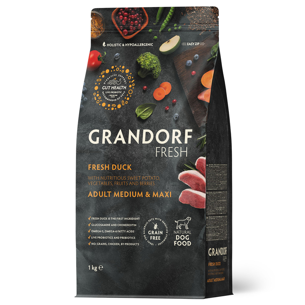 Сухой корм GRANDORF FRESH для собак средних и крупных пород Свежее мясо утки с бататом