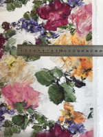 Плательная вискоза принт цветы бордо/розов/оранж на белом Paulin С1