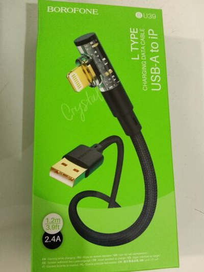 Кабель USB - 8 pin Borofone BU39 Rio, 1.2м, круглый, 2.4A, ткань, цвет: чёрный