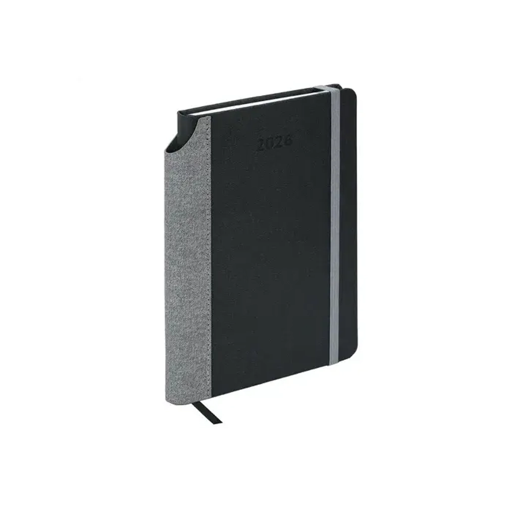 Ежедневник датированный 2026 А5 138x213 мм, BRAUBERG "Mosaic", под кожу, карман для ручки, черный, 117114