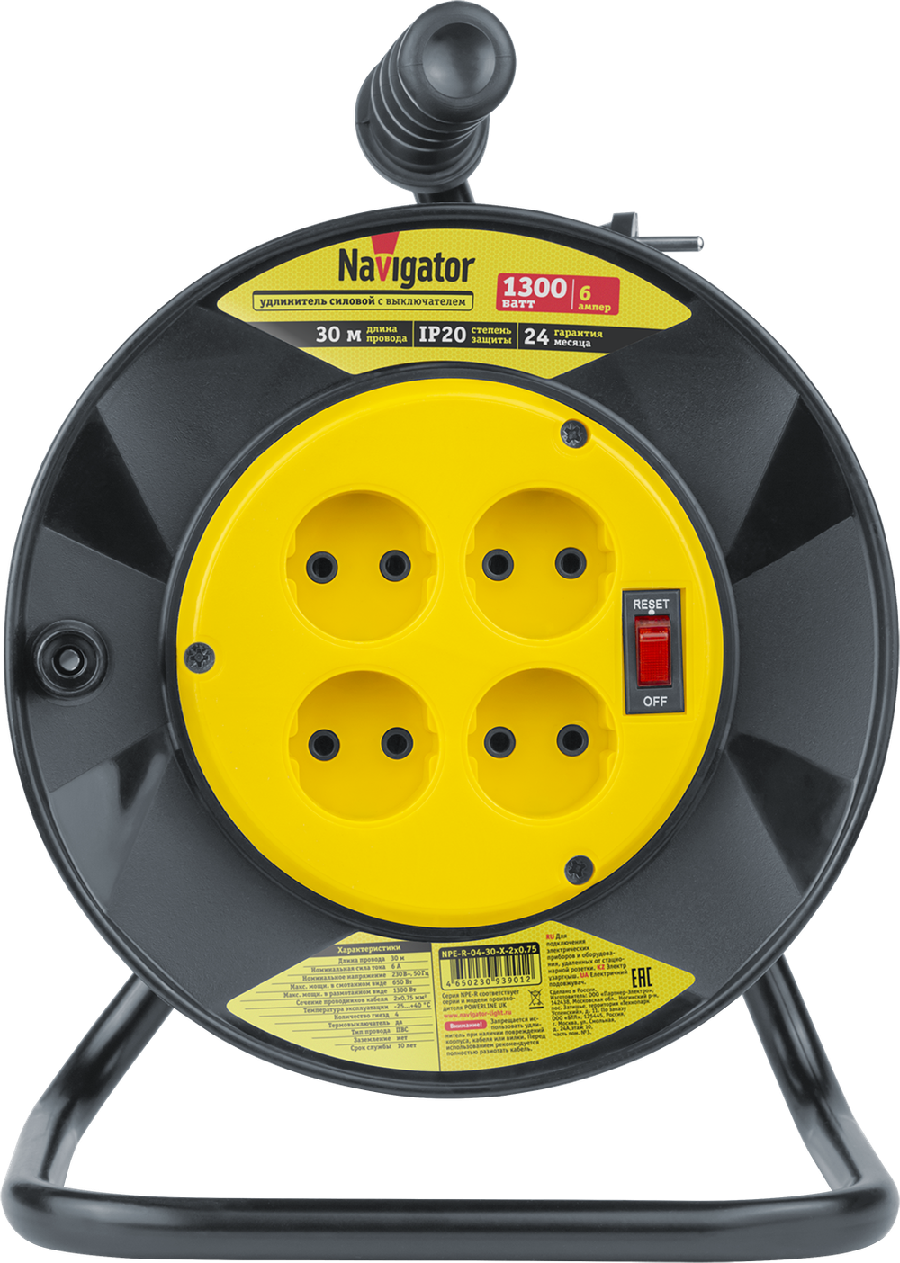 Удлинитель Navigator 93 901 NPE-R-04-30-X-2x0.75 катушка 4 гн. б/з 30м (Россия)