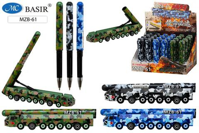 Ручка шарик.0,7мм. синий "Военная техника" цветной корпус в форме военной машины, ассорти (Basir)