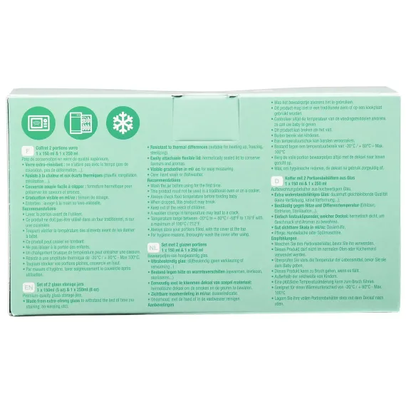 Набор из 2 стеклянных контейнеров Beaba Set of 2 glass portion jars 150 ml Pink / 250 ml Dark Blue