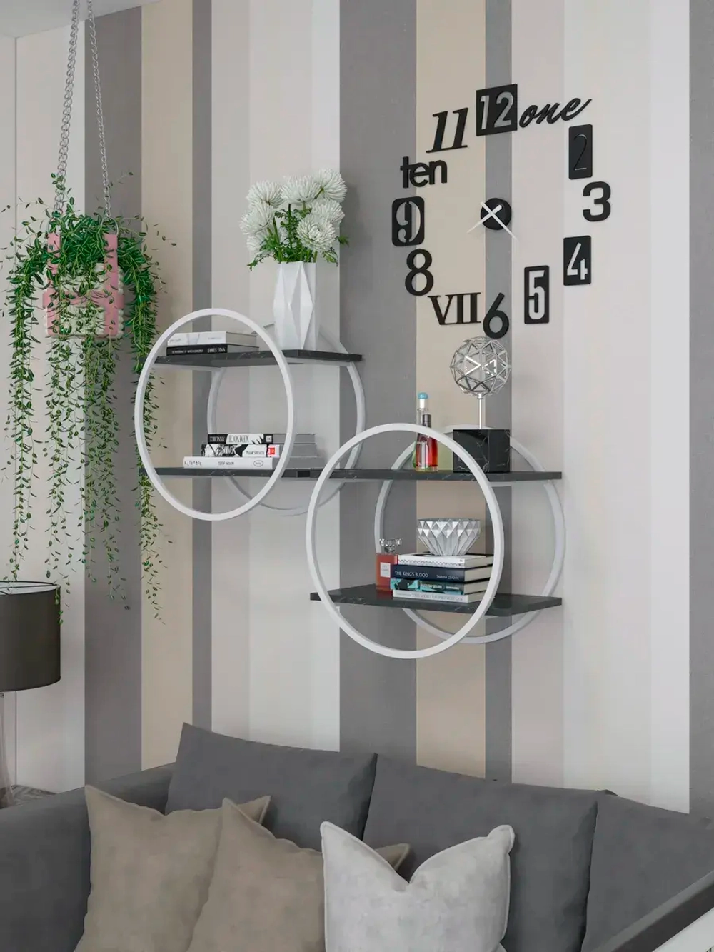 Набор полок круглых настенных бело-черных  - БЧ