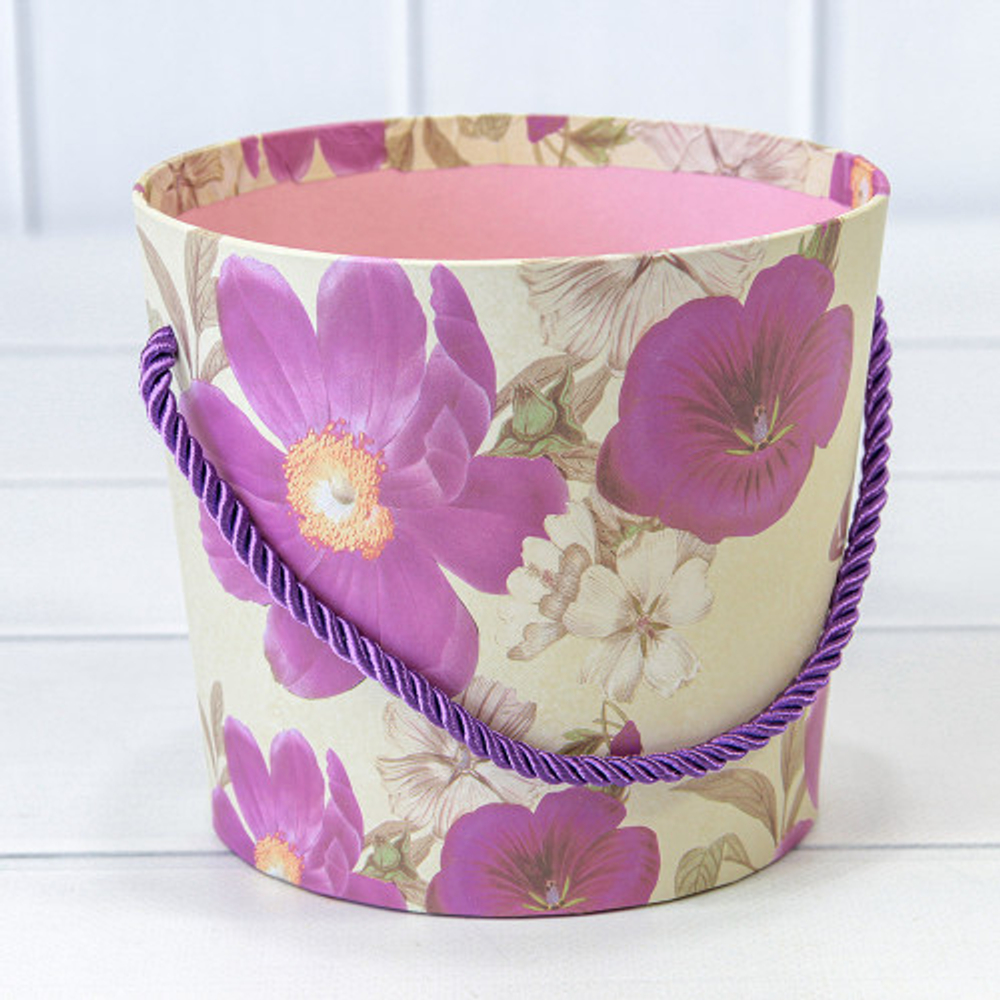 Коробка Ваза для цветов 15х13 см "Цветы" с ручкой (Белый)