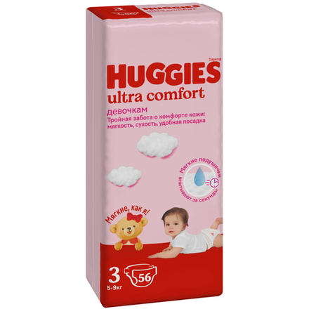 Подгузники Huggies Ultra Comfort для девочек 5 (12-22кг) 56 шт