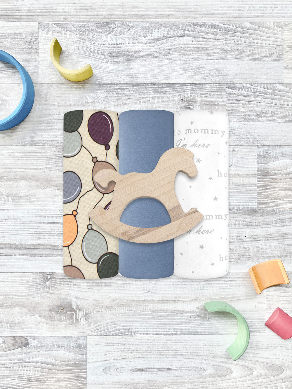 Сет из 3х пелёнок Mjölk Шарики/Blue Shadow/Hello Mommy