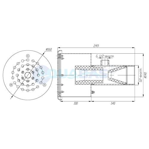 ФГ.20/1 Форсунка гидромассажная 20-40 м3/ч G 2" (внутр.) (закладная с лицевой панелью) AISI-316