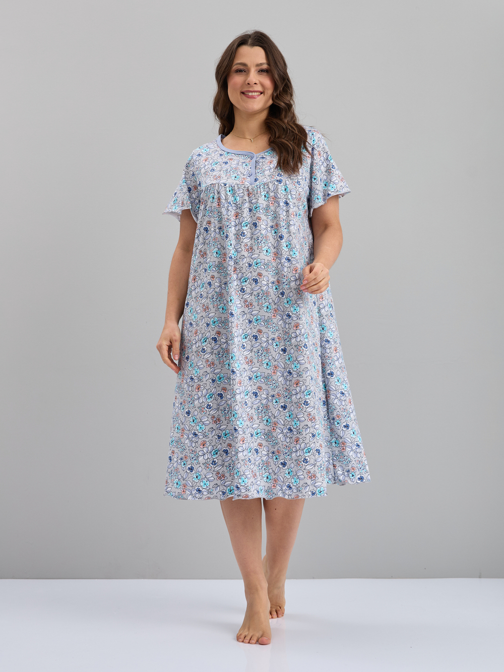 Ночная сорочка С-015/серый-ментолцветы