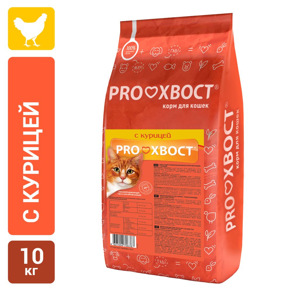 Уценка! Срок 04.2026/ Сухой корм ProХвост для кошек с курицей