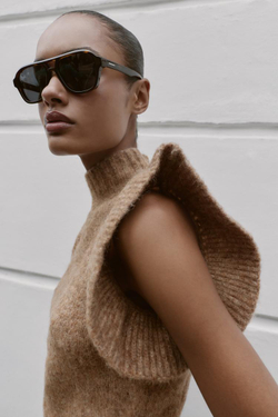 ZARA ТОП ИЗ ШЕРСТИ С ВОЛАНАМИ, СВЕТЛЫЙ ЖЕЛТО-КОРИЧНЕВЫЙ