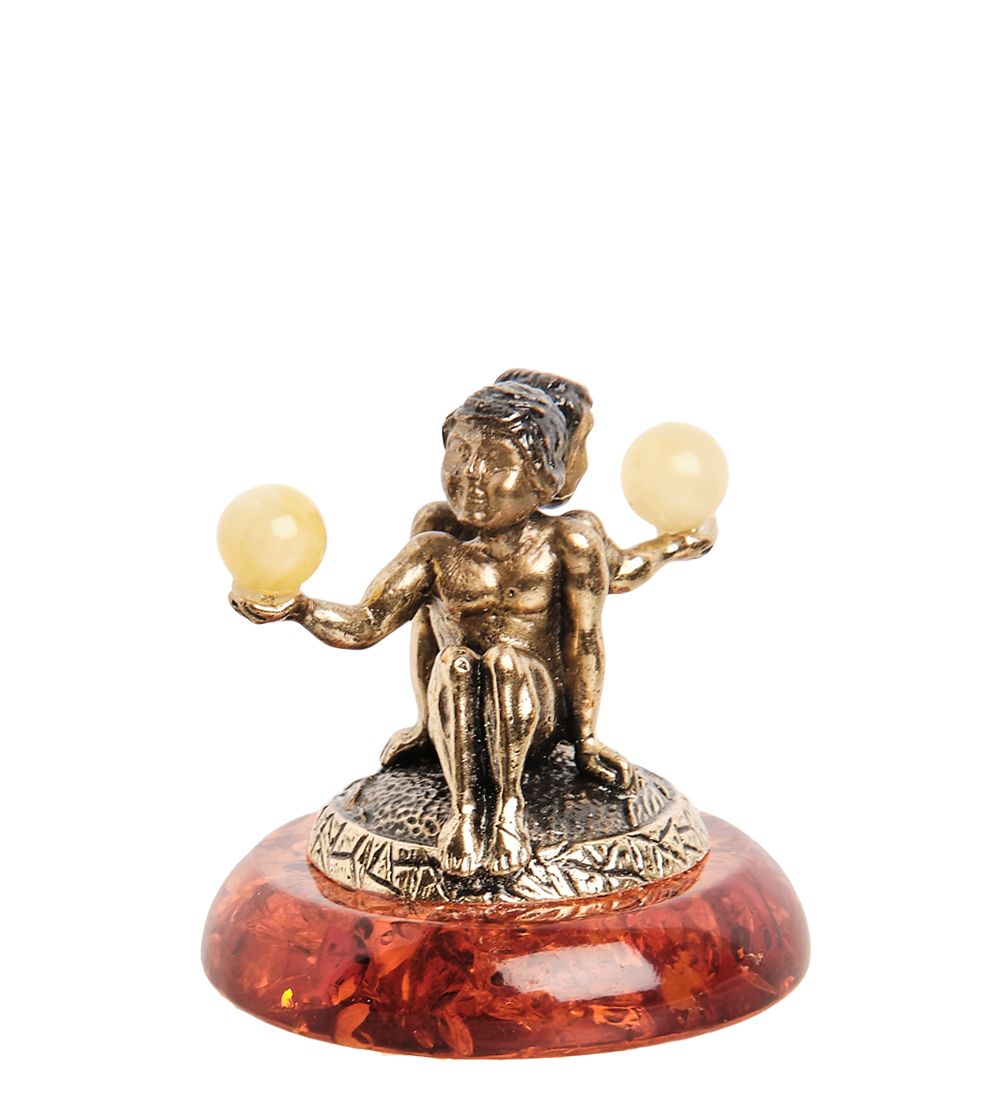 Народные промыслы AM-1548 Фигурка «Знак зодиака-Близнецы» (латунь, янтарь)