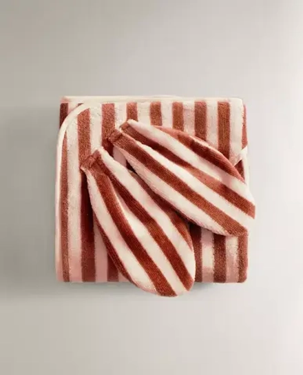 ZARA HOME ДЕТСКОЕ ПОЛОТЕНЦЕ С КАПЮШОНОМ В ПОЛОСКУ, КРАСНОВАТО-КОРИЧНЕВЫЙ