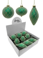 Набор винтажных стеклянных украшений Малахит зеленый в инее 80 мм., 9 шт., Christmas DeLuxe (13112)