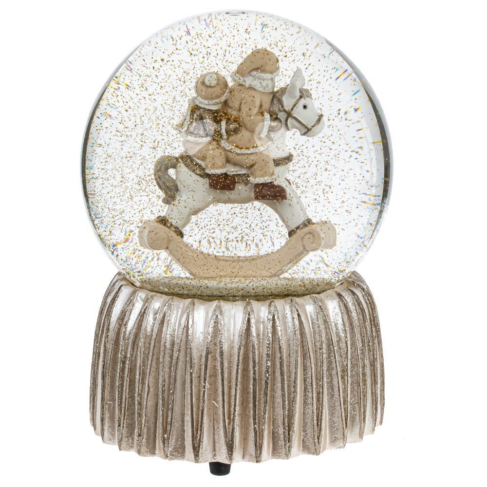 GAEM Фигурка декор в стекл шаре "Дед Мороз на лошадке" (муз с ключ), D 9 см, L9,5 W9,5 H14 см