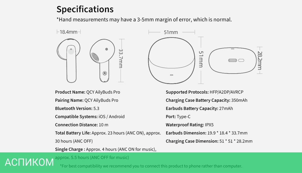 Наушники QCY AilyBuds Pro Black (BH23HT10A)