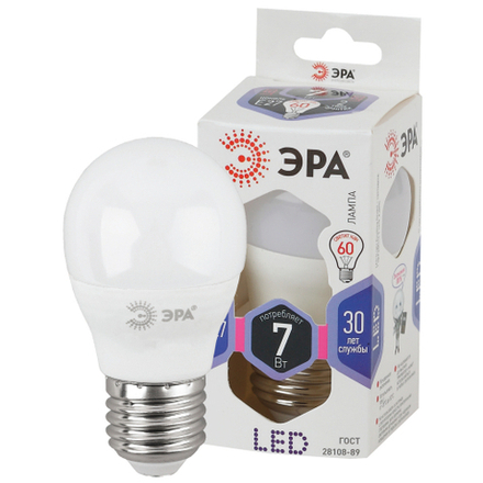 Лампочка светодиодная ЭРА STD LED P45-7W-860-E27 E27 / Е27 7Вт шар холодный дневной свет