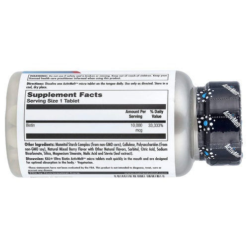 KAL, Ultra Biotin, ActivMelt™, биотин, со вкусом ягодного ассорти, 10 000 мкг, 60 микротаблеток