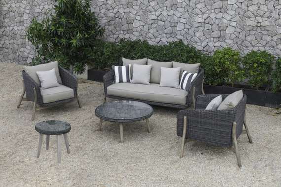 Комплект уличной мебели Jura из массива акации, алюминия и ротанга, серый, натуральный