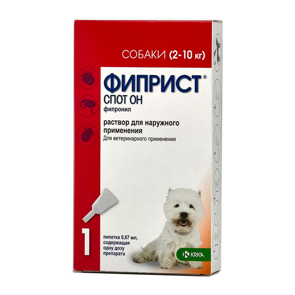 ФИПРИСТ СПОТ ОН Капли от блох, вшей, клещей и власоедов для собак массой 2-10 кг (1 пипетка)